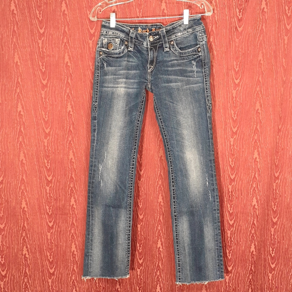 ROCK REVIVAL TORI WOMEN'S SIZE 28 DISTRESSED FADED BLUE LOGO DESIGNER - Picture 2 of 16